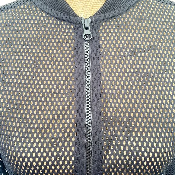 NWT Victoria Sport Sheer Mesh Bomber Jacket Zip Up Black Athleisure Size Small - Picture 3 of 6